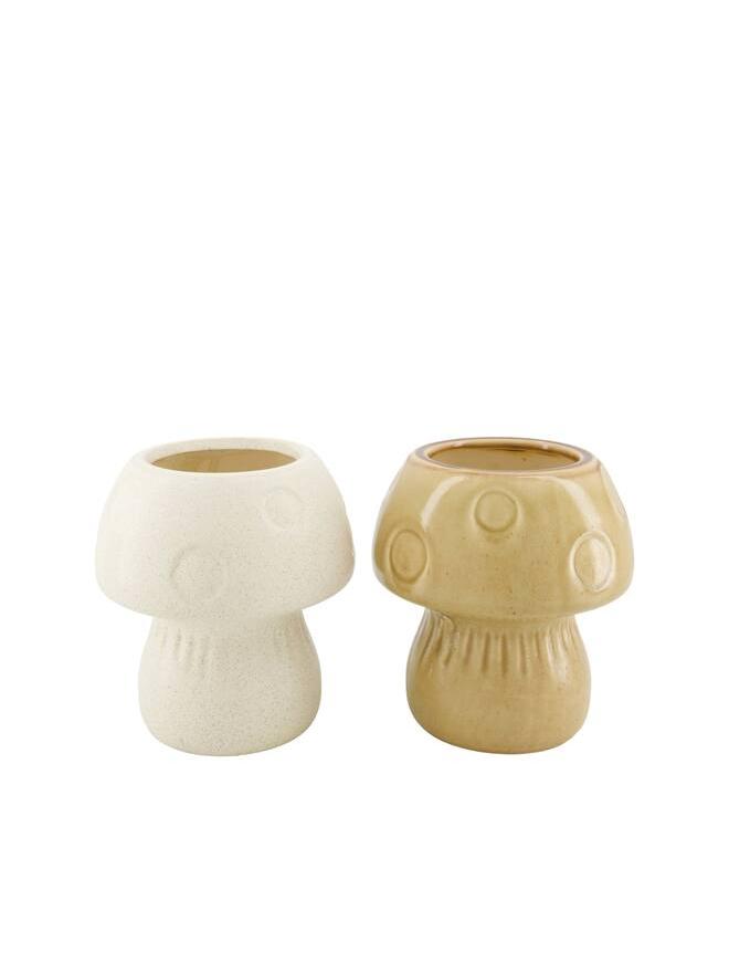 VASE MUSHROOM CERAMIC WHITE/BROWN 18X18X20CM