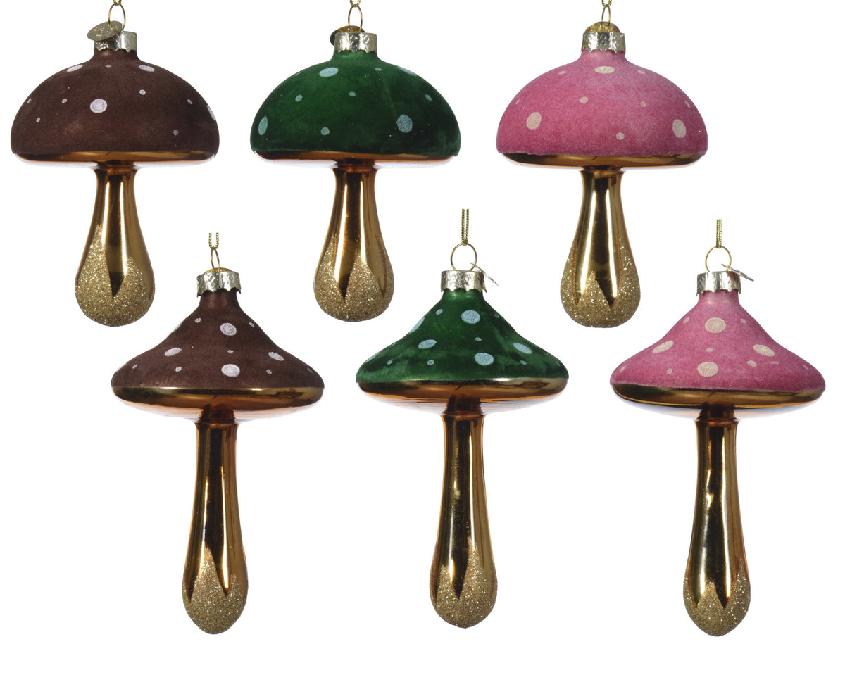 MUSHROOM GLASS WDOTS WGOLD ASSORT