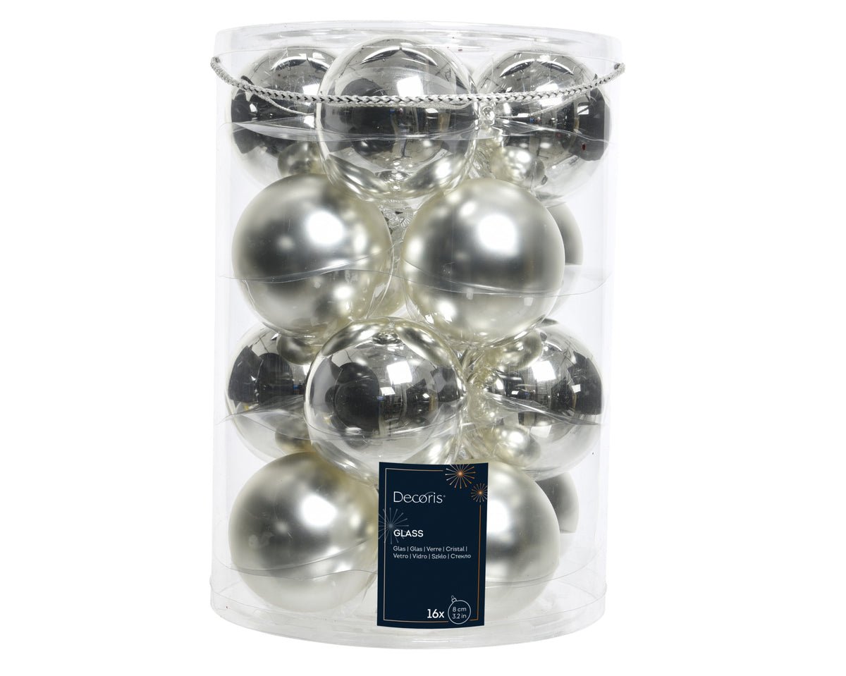 BAUBLE GLASS SHINY MATT MIX SILVER