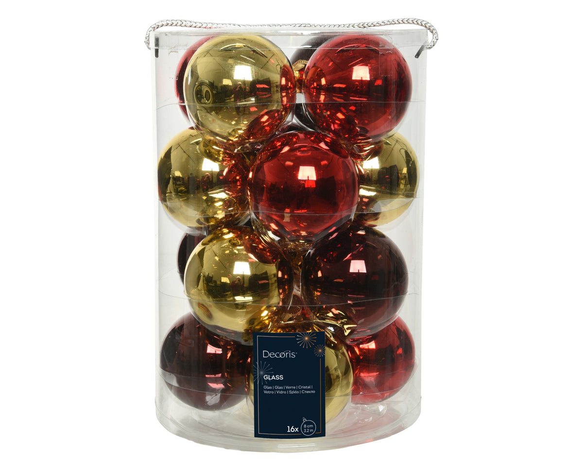 BAUBLES GLASS SHINY MIX RED GOLD
