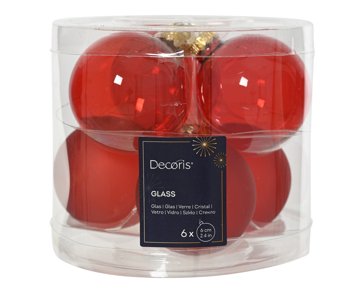 BAUBLES GLASS UNSILVERED CHRISTMAS RED
