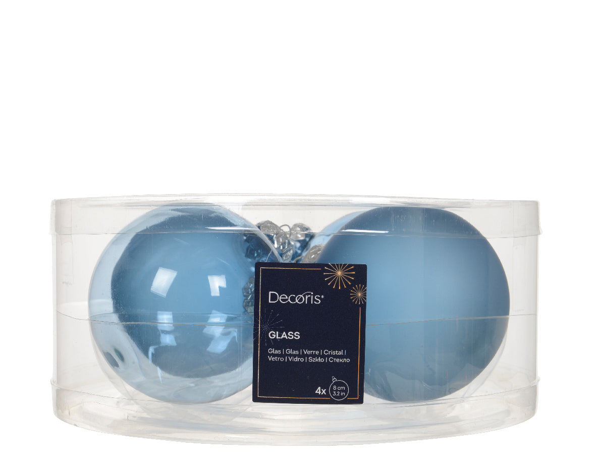 BAUBLES GLASS UNSILVERED SHINY, MATT MIX BLUE ICE