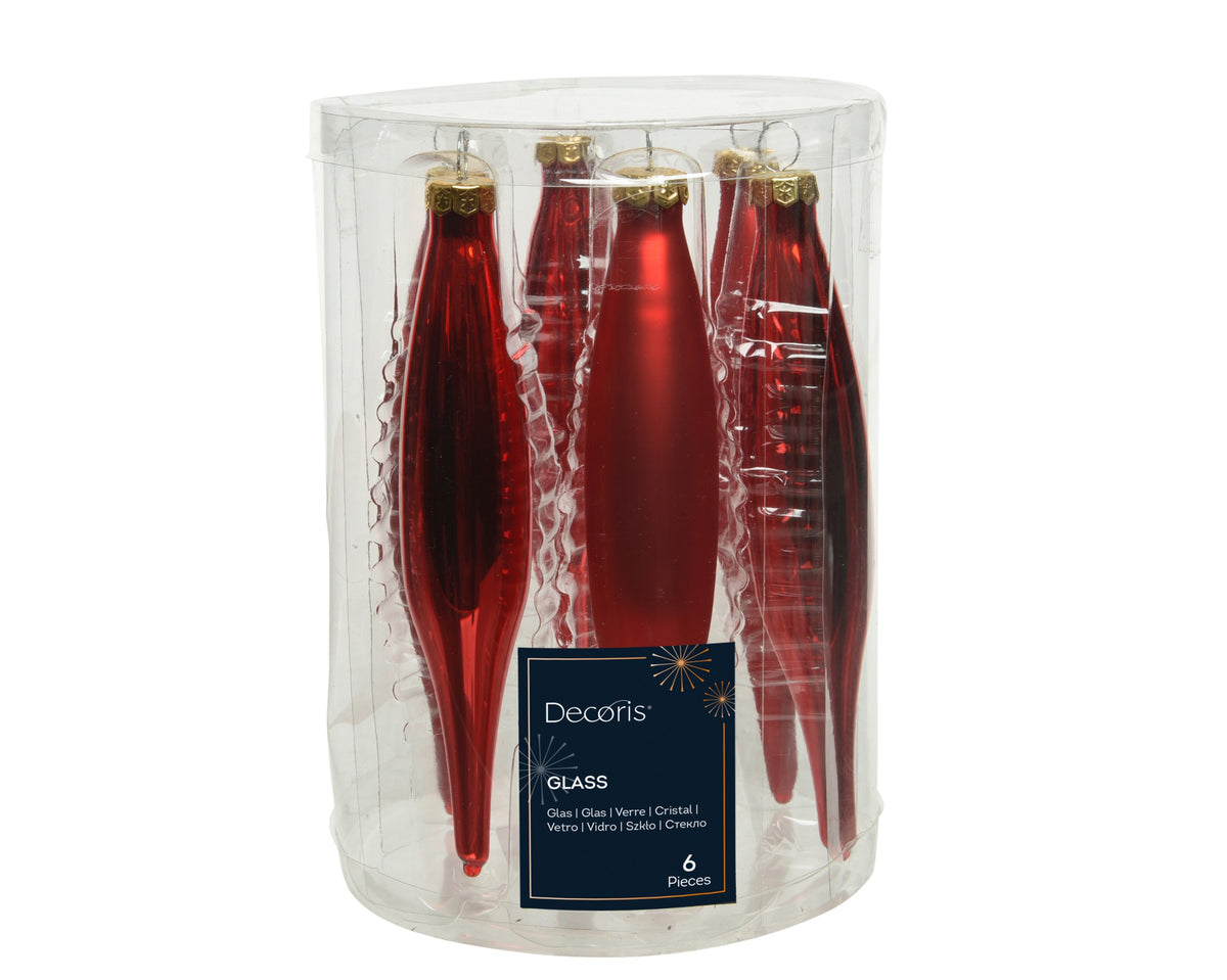 ICICLE GLASS SHINY,MATT MIX CHRISTMAS RED