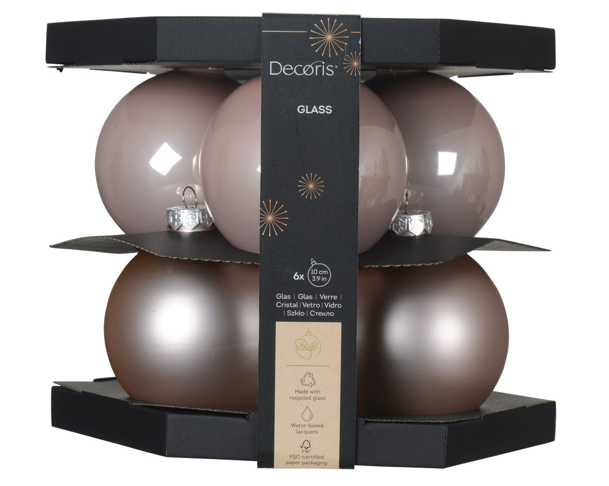 BAUBLES GLASS SHINY MATTMIX D10CM BLUSH PINK