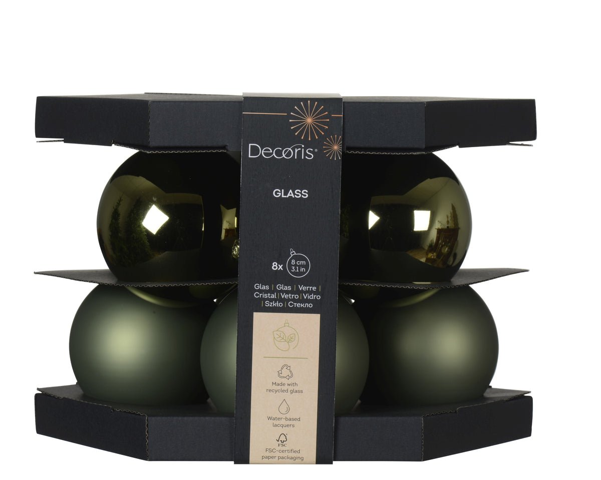 BAUBLES GLASS SHINY D8CM ROSEMARY GREEN