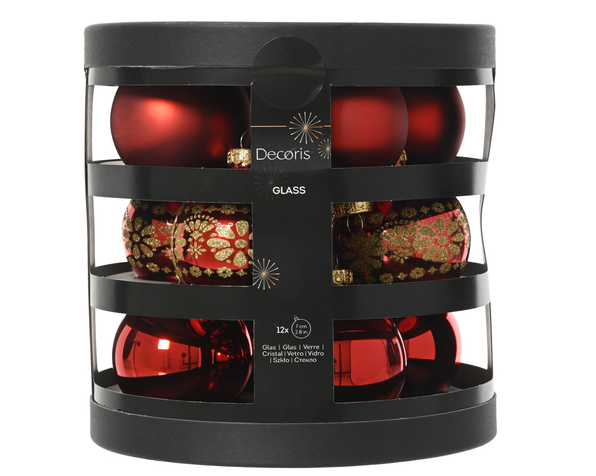 BAUBLES GLASS SHINY D7CM XMAS RED