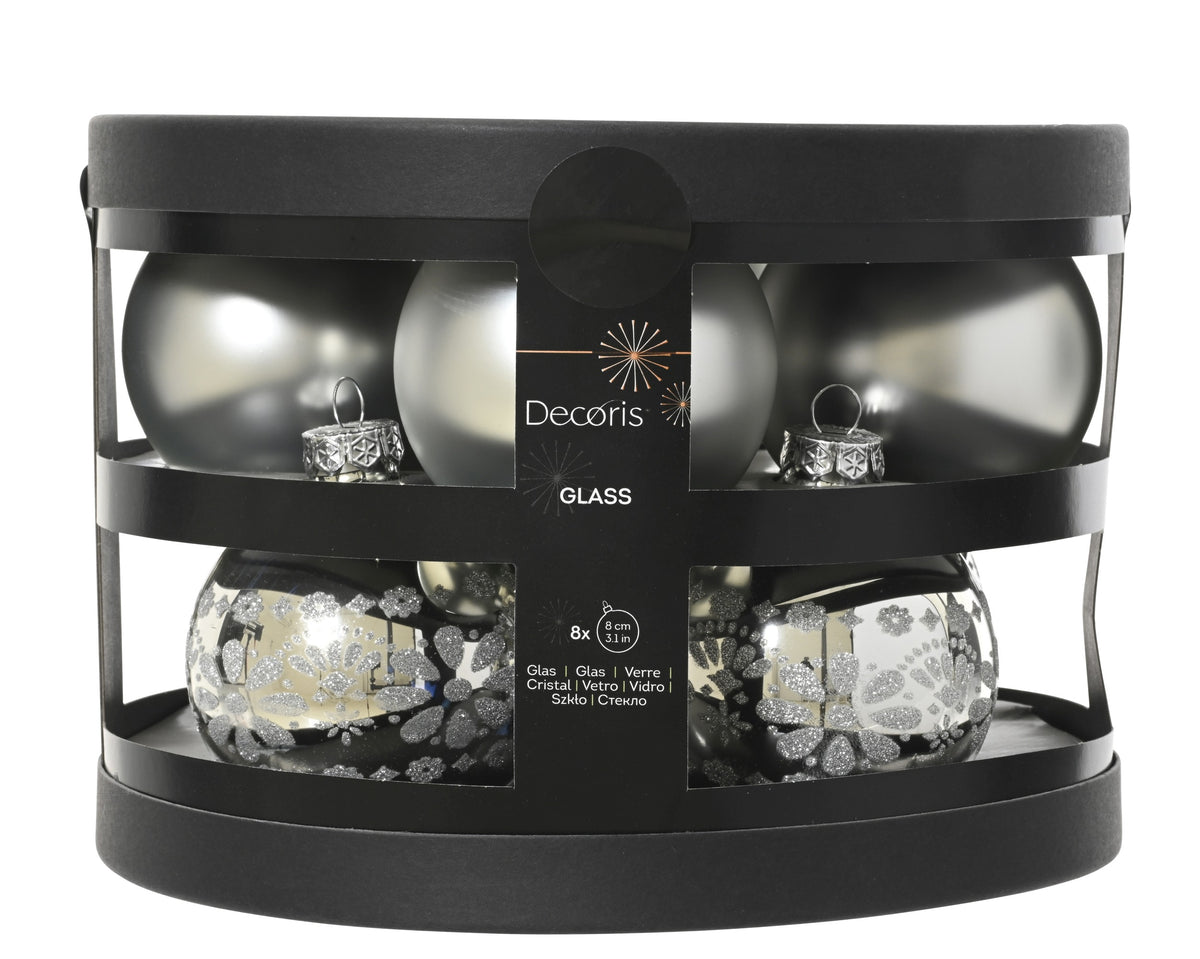 BAUBLES GLASS MATT D8CM SILVER