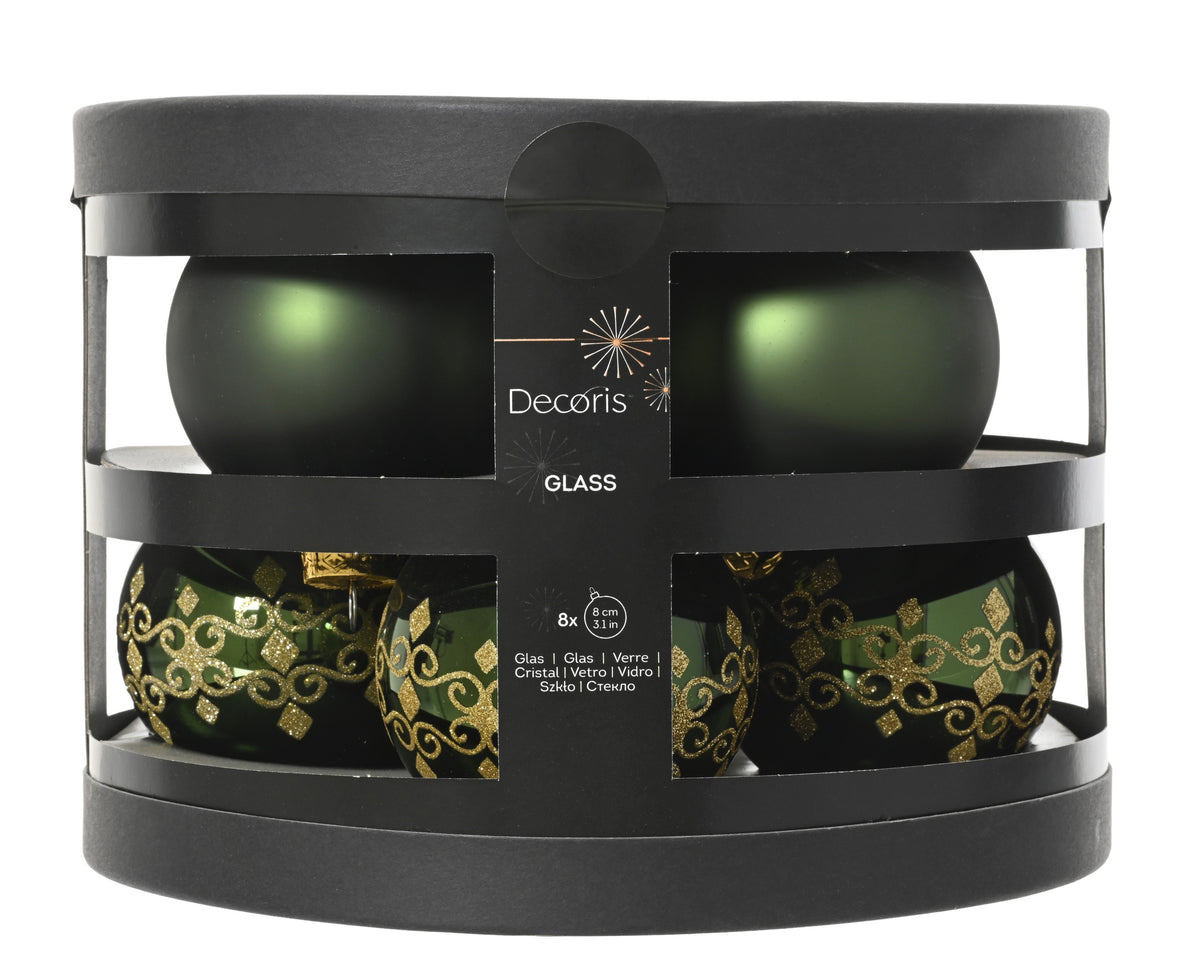 BAUBLES GLASS MATT D8CM PINE GREEN