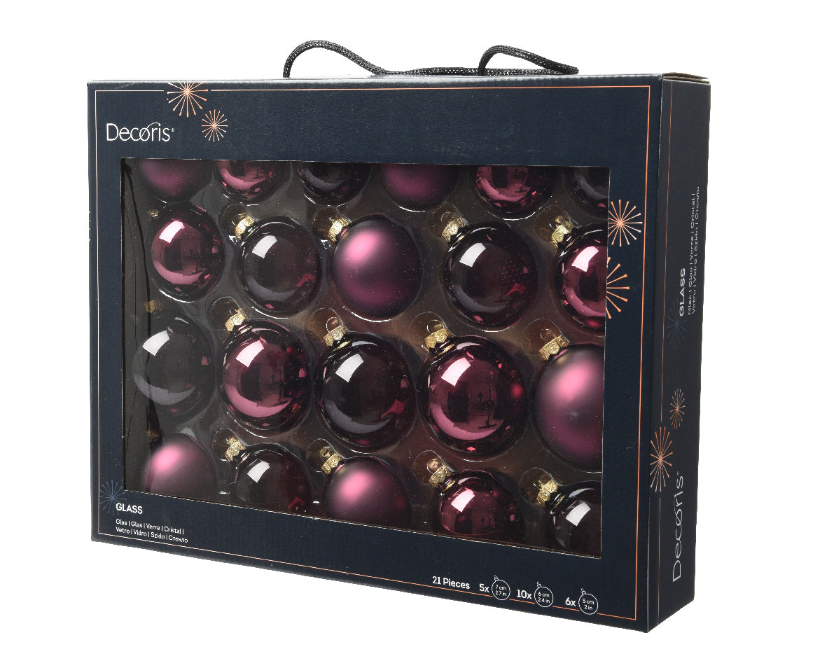 BAUBLE GLASS SHINY TRANSP MIX DARK MAUVE
