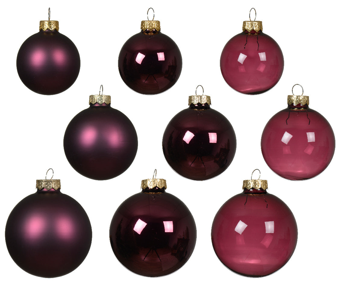 PACK DE 21 BOLAS DE NAVIDAD DE CRISTAL EN TONO BURDEOS