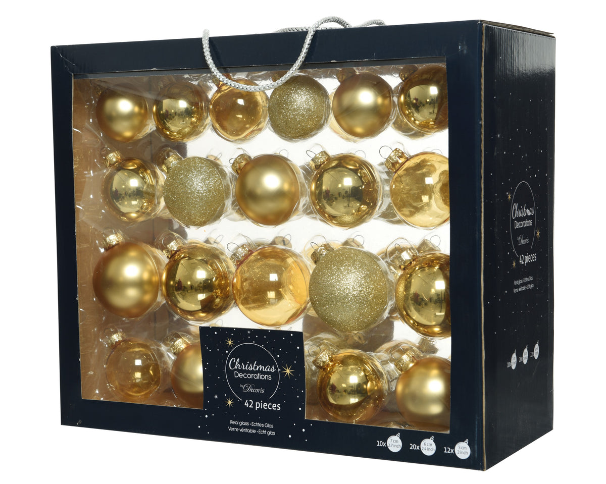 BAUBLES GLASS SHINY GLITTER TRANSP LIGHT GOLD