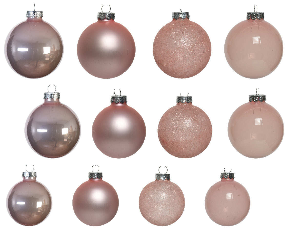 PACK DE 42 BOLAS DE NAVIDAD DE CRISTAL EN TONOS ROSA