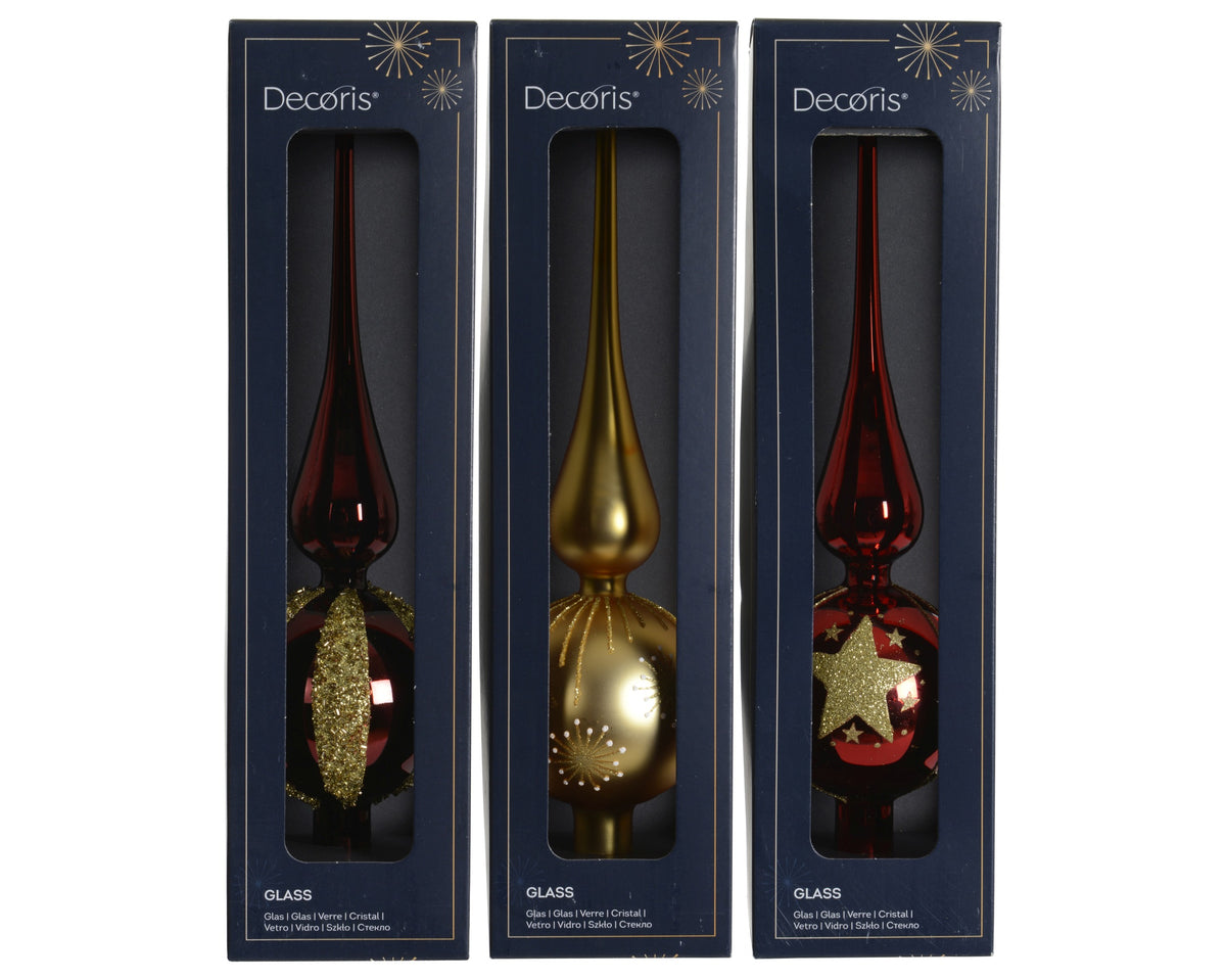 TREETOPPER GLASS MATT GLITTER 3ASS ASSORTED DIÁMETRO 8CM X ALTO 31CM