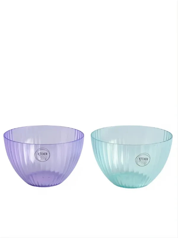 Two 13.5x8cm ribbed plastic bowls, one purple and one light blue, with "KITCHEN" logo.