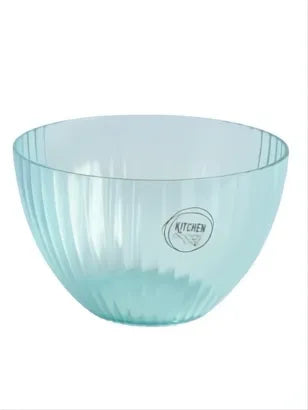 Bowl plástico 2 colores surtidos, 25.3x13cm, transparente azulado con diseño estriado.
