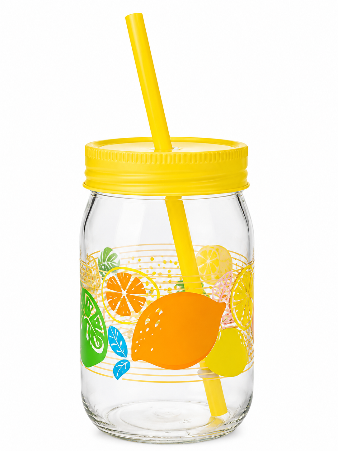 DRINKING MUG 370ML GLASS STRAW