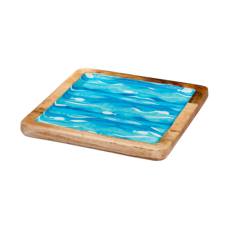 BANDEJA AZUL PARA SERVIR MADERA DE MANGO