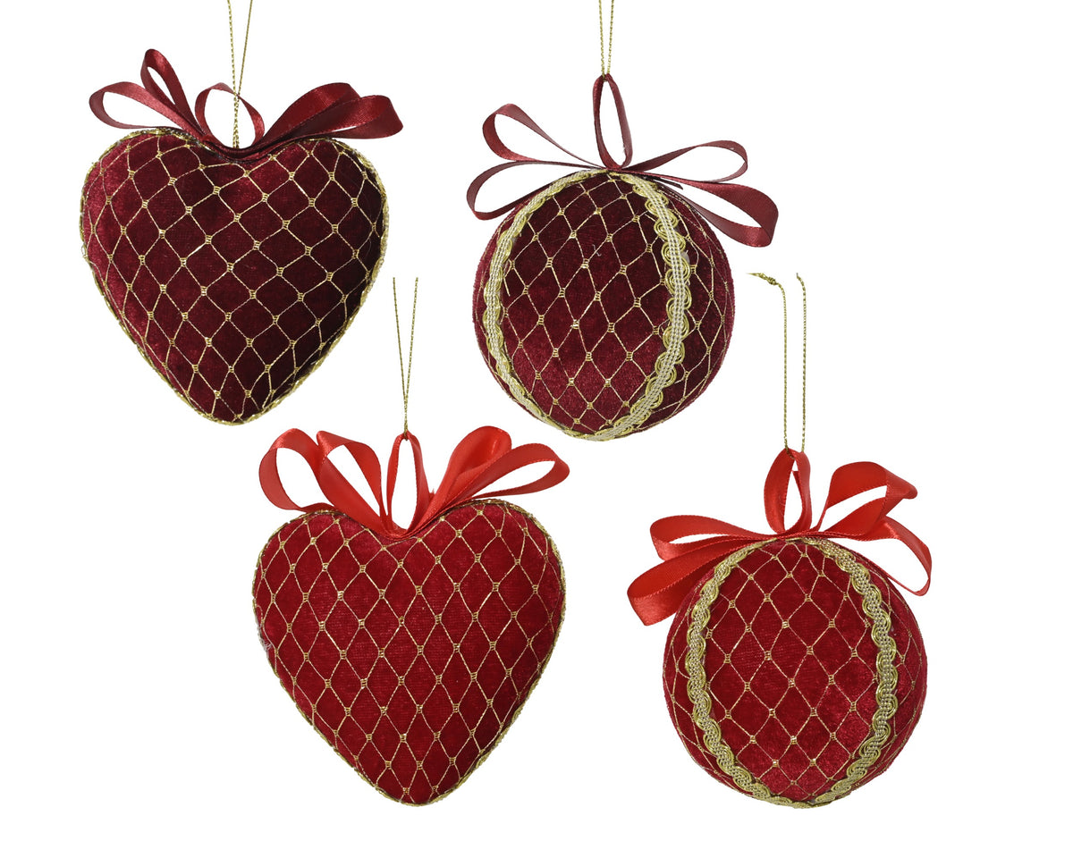 FIGURE FOAM VELVET HEARTS WITH LACE AND BOW 4ASS ASSORTED DIÁMETRO 8CM