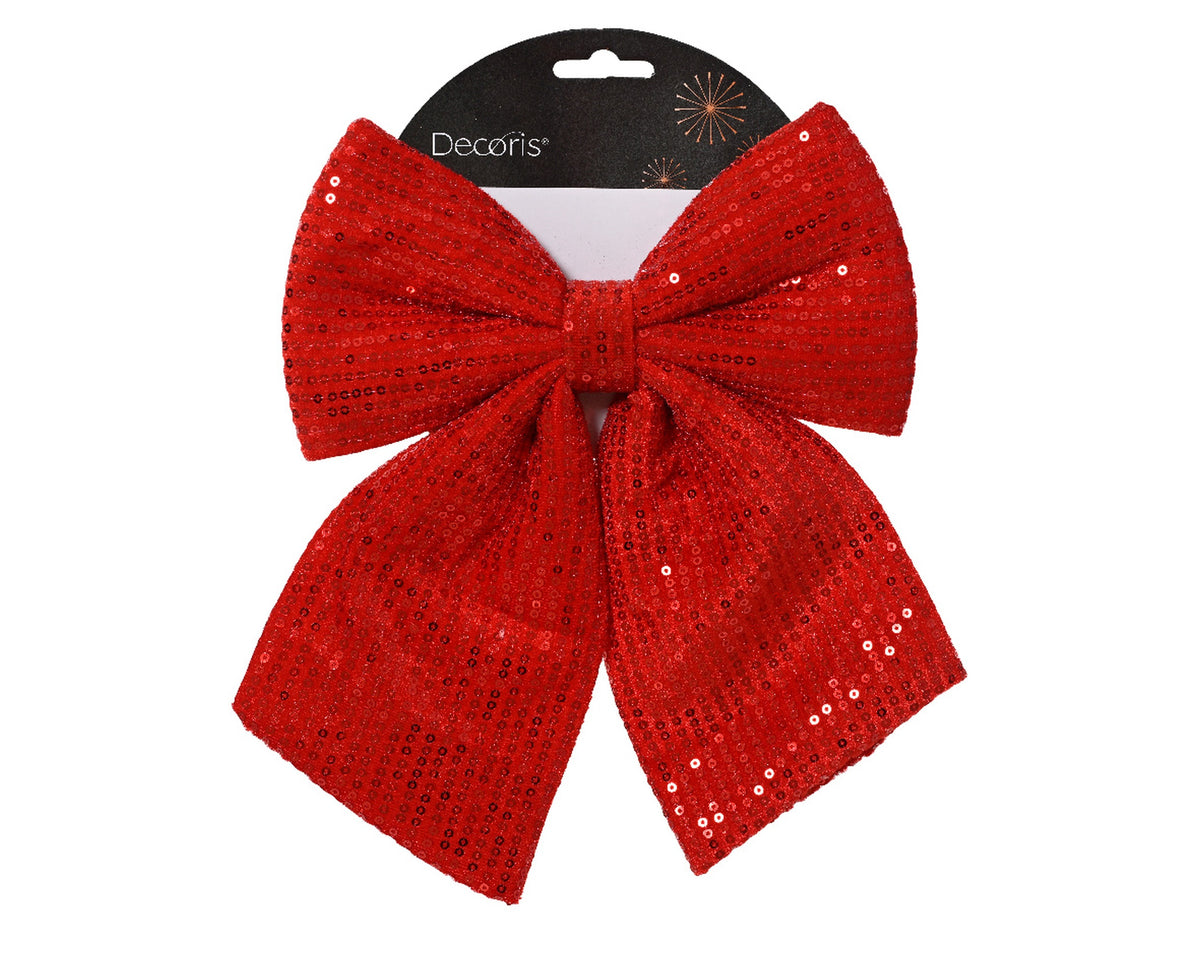 BOW POLYESTER W SEQUINS CHRISTMAS RED LARGO 2CM X ANCHO 20CM X ALTO 22CM