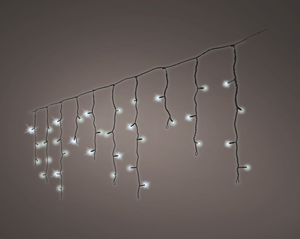 LED ICICLE LIGHTS 8 FUNCTION TWINKLE EFFECT OUTDOOR BLACK/COOL WHITE LARGO 500CM X ALTO 50CM