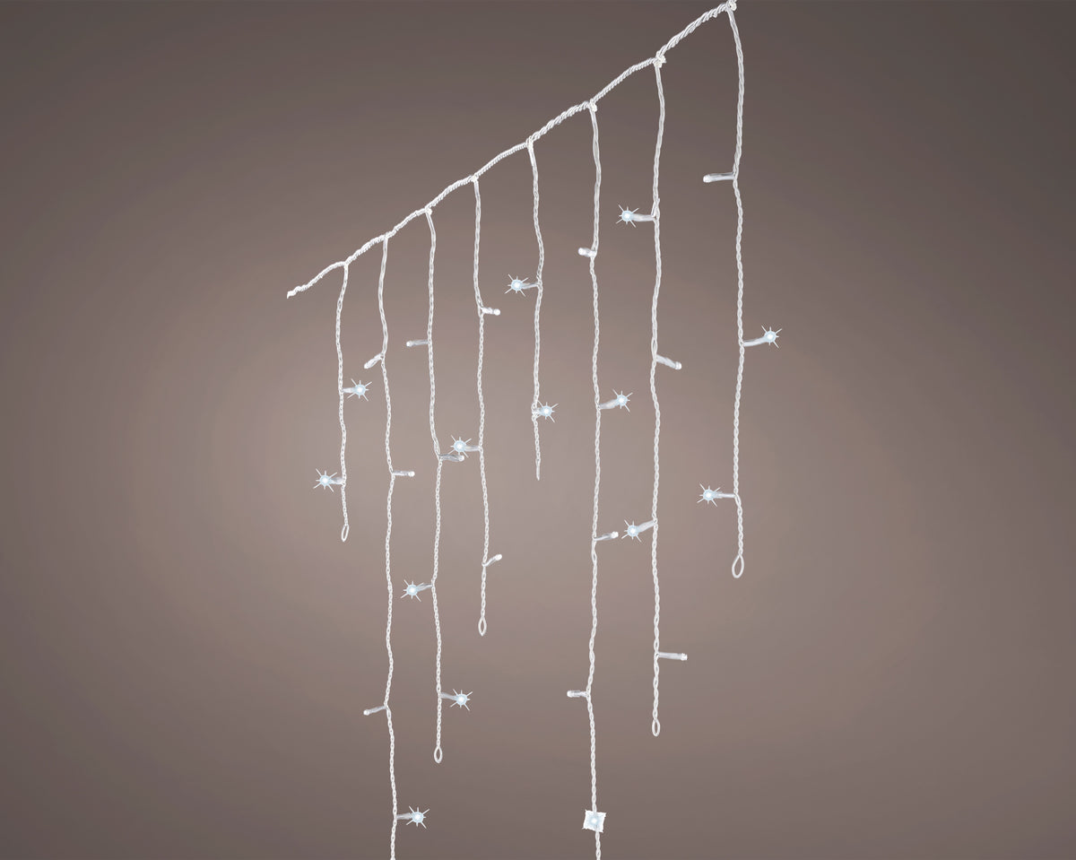 LED ICICLE LIGHTS 10 FUNCTION SNOWFALL EFFECT OUTDOOR TRANSPARENT/COOL WHITE LARGO 580CM X ALTO 70CM
