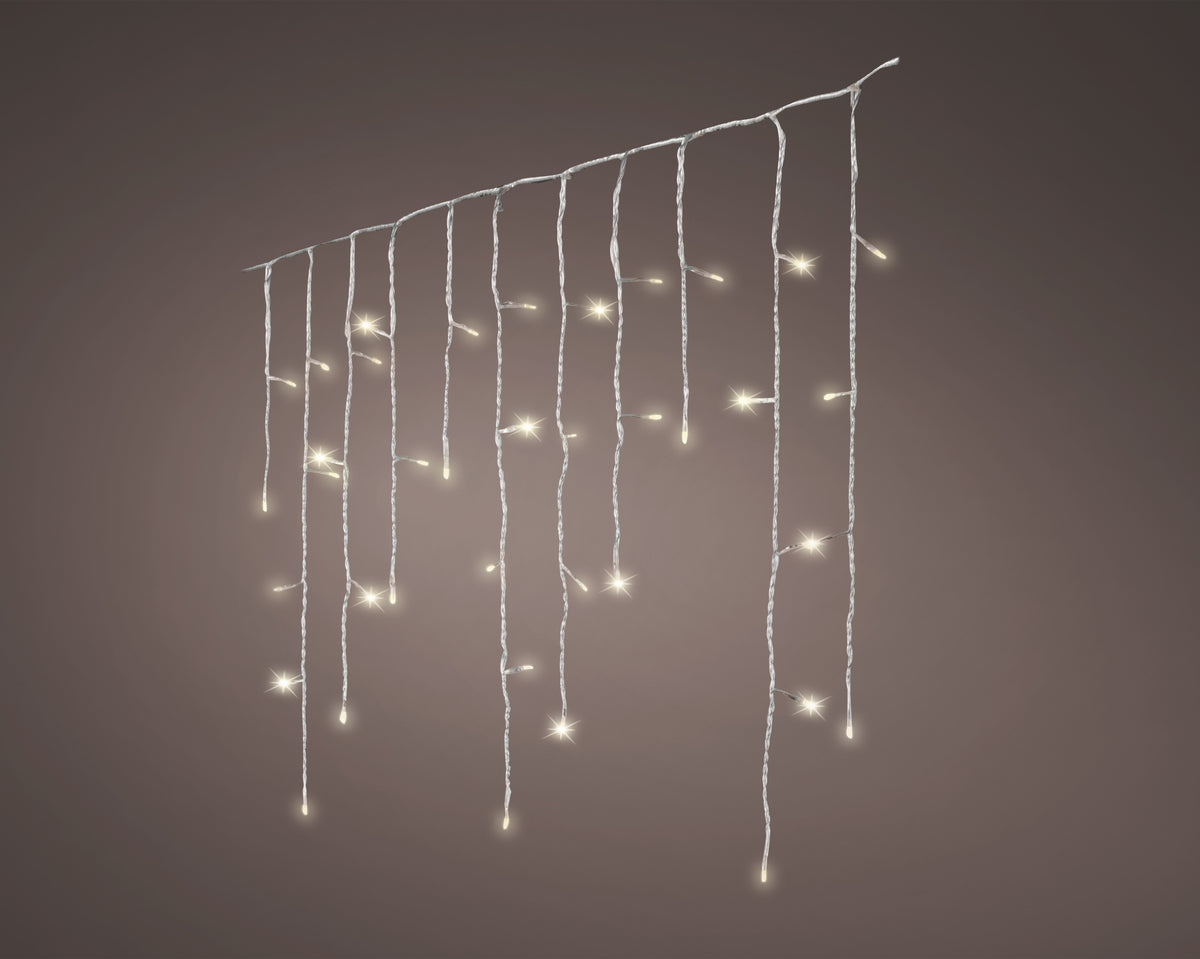 LED ICICLE LIGHTS 10 FUNCTION SNOWFALL EFFECT OUTDOOR TRANSPARENT/WARM WHITE LARGO 580CM X ALTO 70CM
