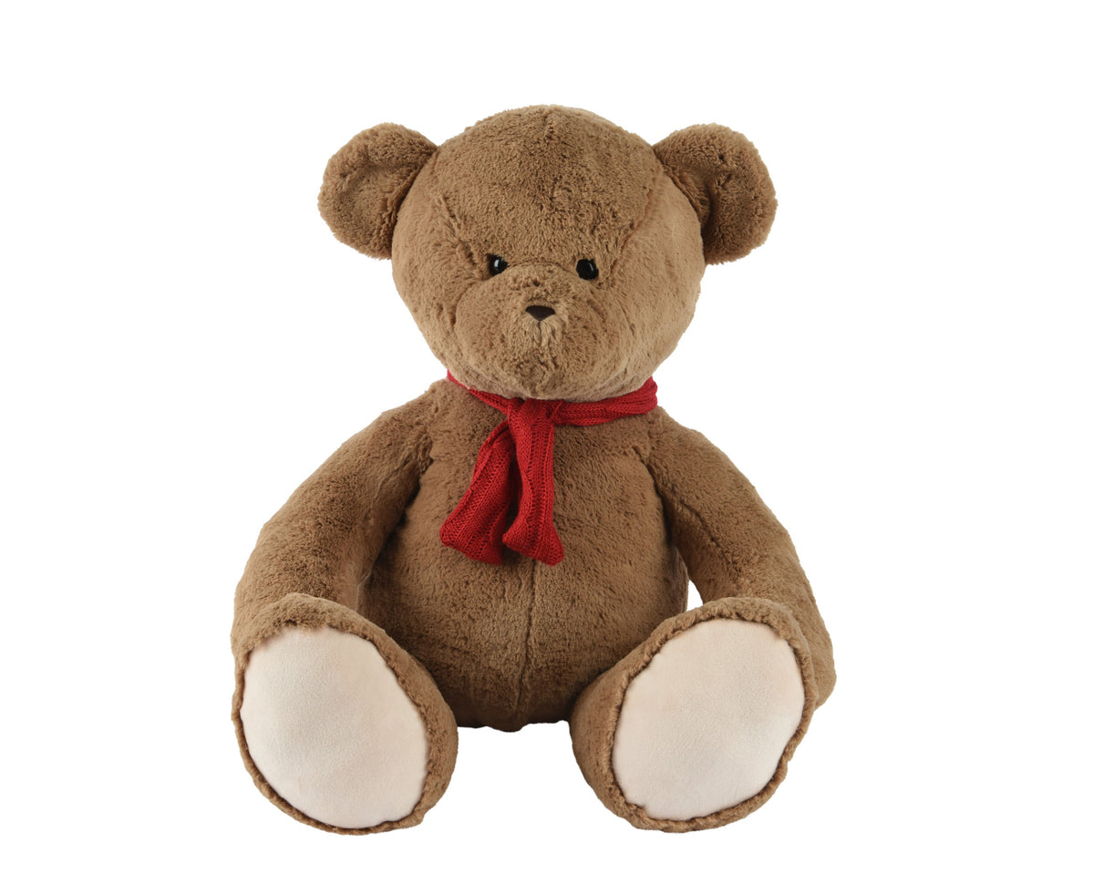 BEAR PLUSH RED KNITTED SCRAFT BROWN LARGO 25CM X ANCHO 20CM X ALTO 25CM
