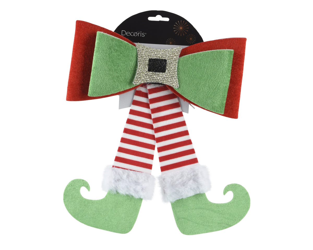 BOW POLYESTER ELF GREEN/RED LARGO 22CM X ANCHO 30CM X ALTO 2CM