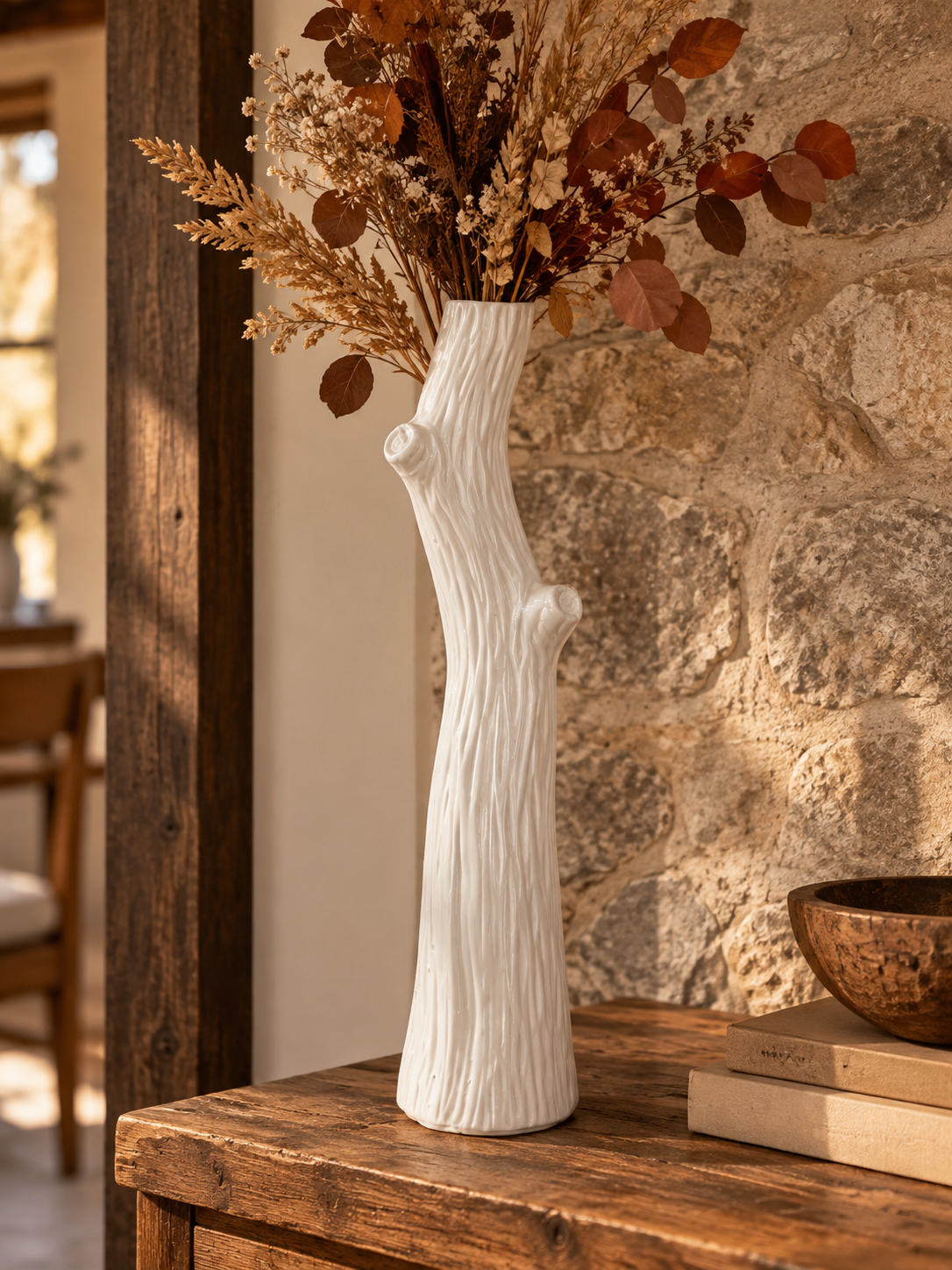VASE CERAMIC WHITE 8X8X35CM