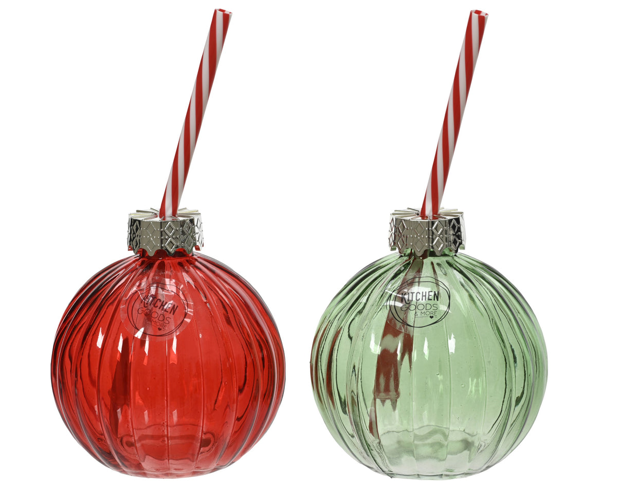 DRINKING JAR GLASS TRANSP SPRAY RED/WHITE STRAW