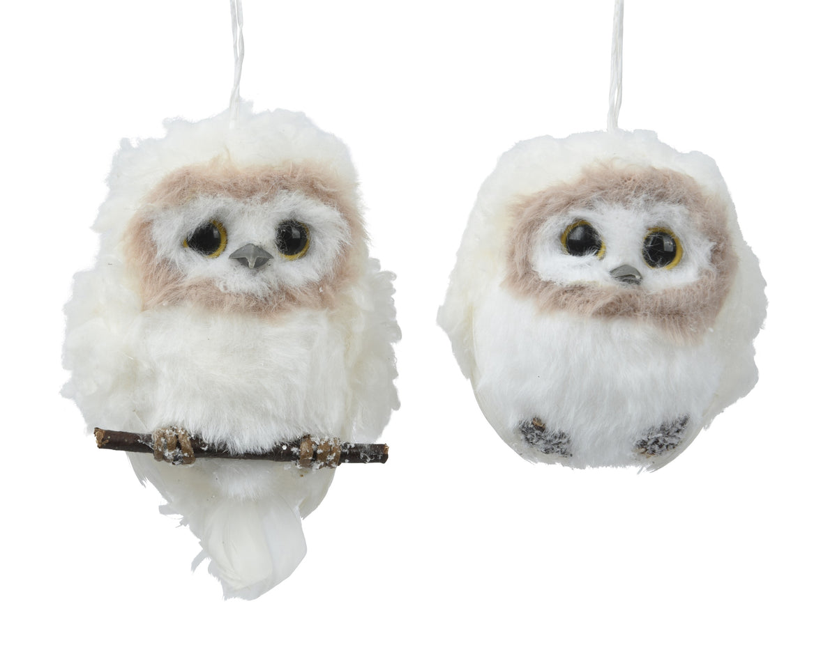 OWL ARTIF FUR GLITTERS 2ASS 6X6X8CM CREAM