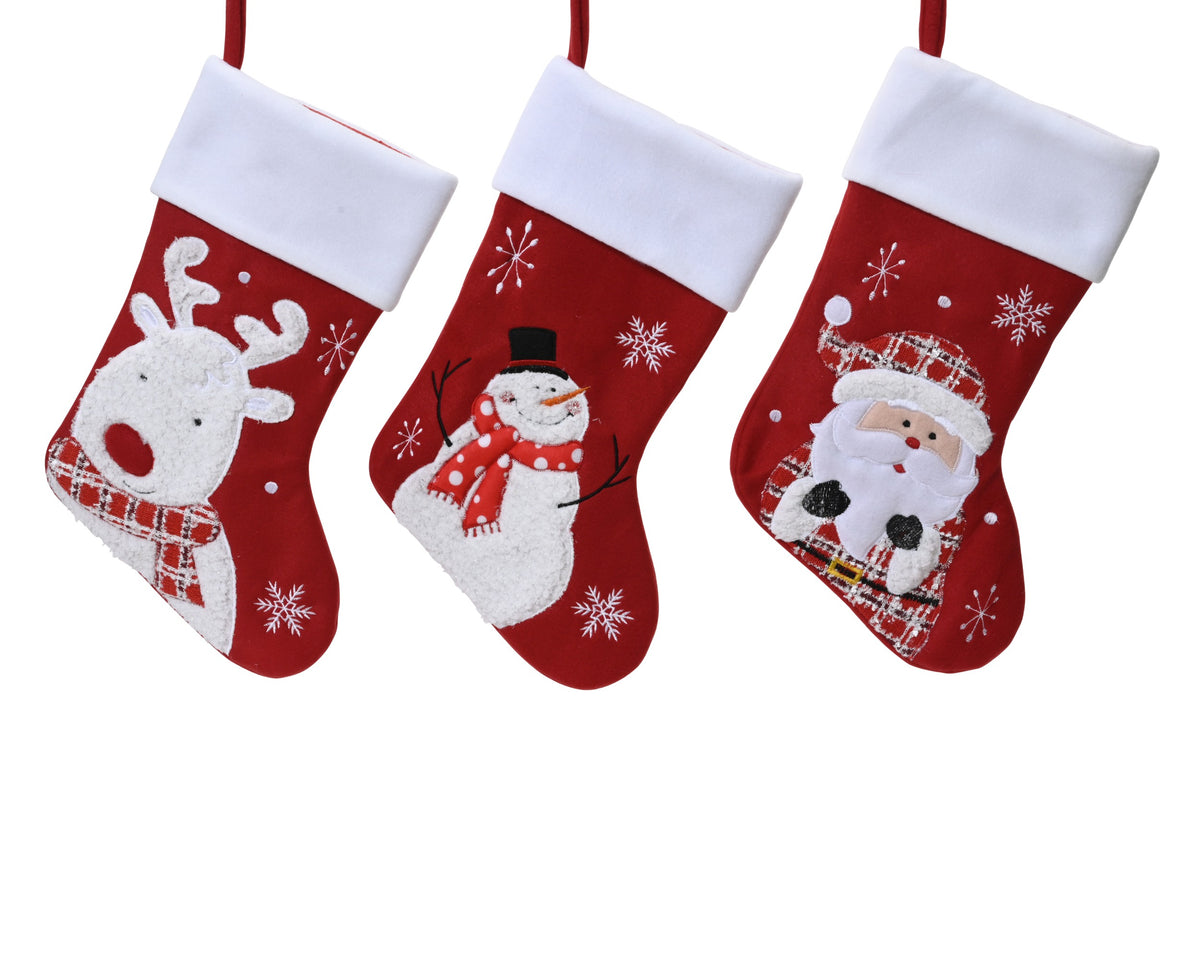 STOCKING POLY STITCHING SNOWFLAKE RED/WHITE