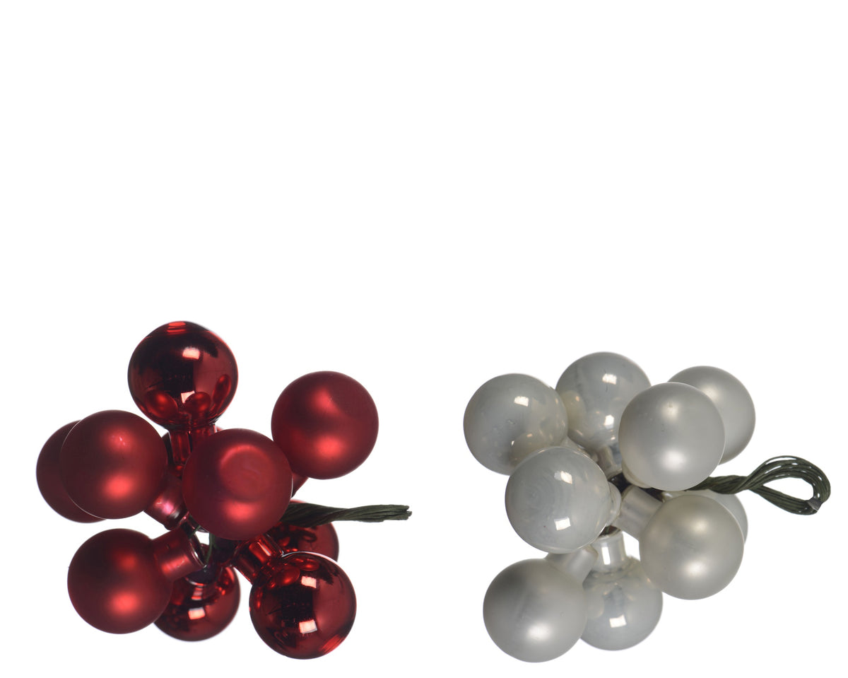 BAUBLES ON WIRE GLASS SHINY D2CM WHITE/RED