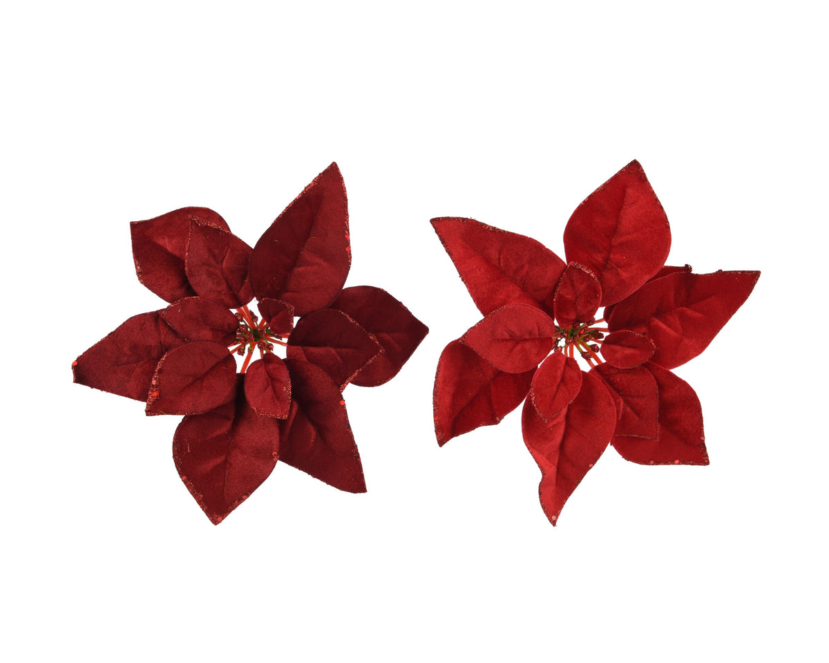 POINSETTIA POINSETTIA ON CLIP POLYESTER VELVET GLITTER ON THE EDGE ON CLIP DIÁMETRO 28CM X ALTO 5CM