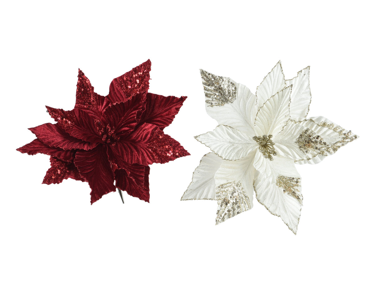 POINSETTIA POLYESTER VELVET GLITTER CENTER W SEQUIN PETAL DIÁMETRO 30CM X ALTO 15CM