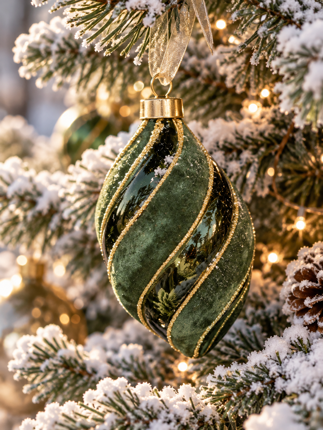 ADORNO DE NAVIDAD DE VIDRIO Y TERCIOPELO VERDE