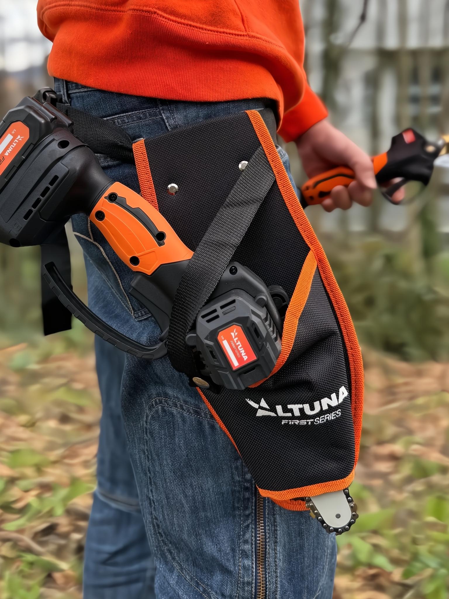 Kit de poda ALTUNA AFIKIT2 con motosierra y tijera eléctricas naranjas en funda negra.