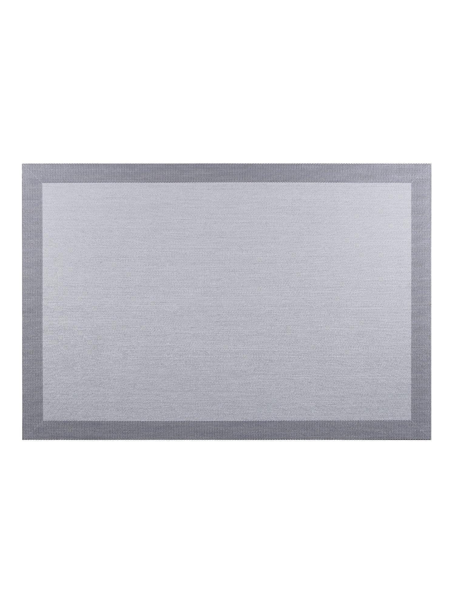 Alfombra Living Dec Gris cuadrada con borde oscuro, diseño moderno y textura tejida.