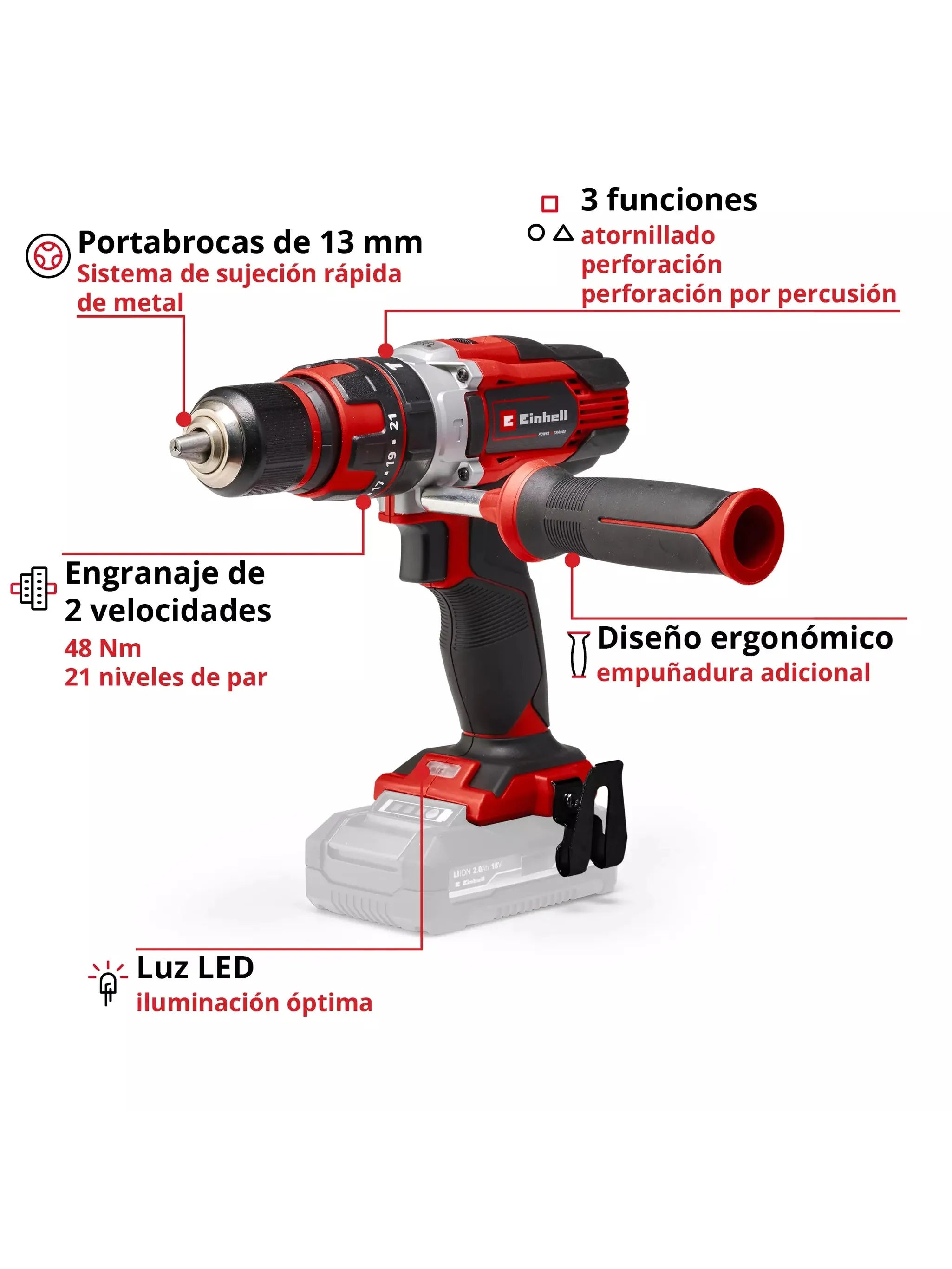 ATORNILLADOR IMPACTO TE-CD 18/48 Li-i (2x2,0Ah)