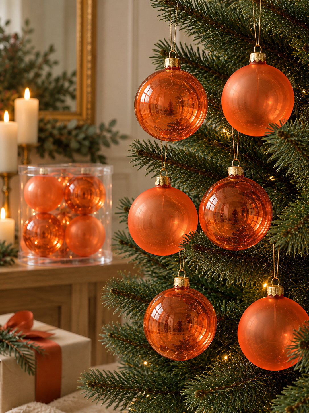 PACK DE 6 BOLAS NAVIDEÑAS DE CRISTAL EN NARANJA COBRIZO DE 6CM