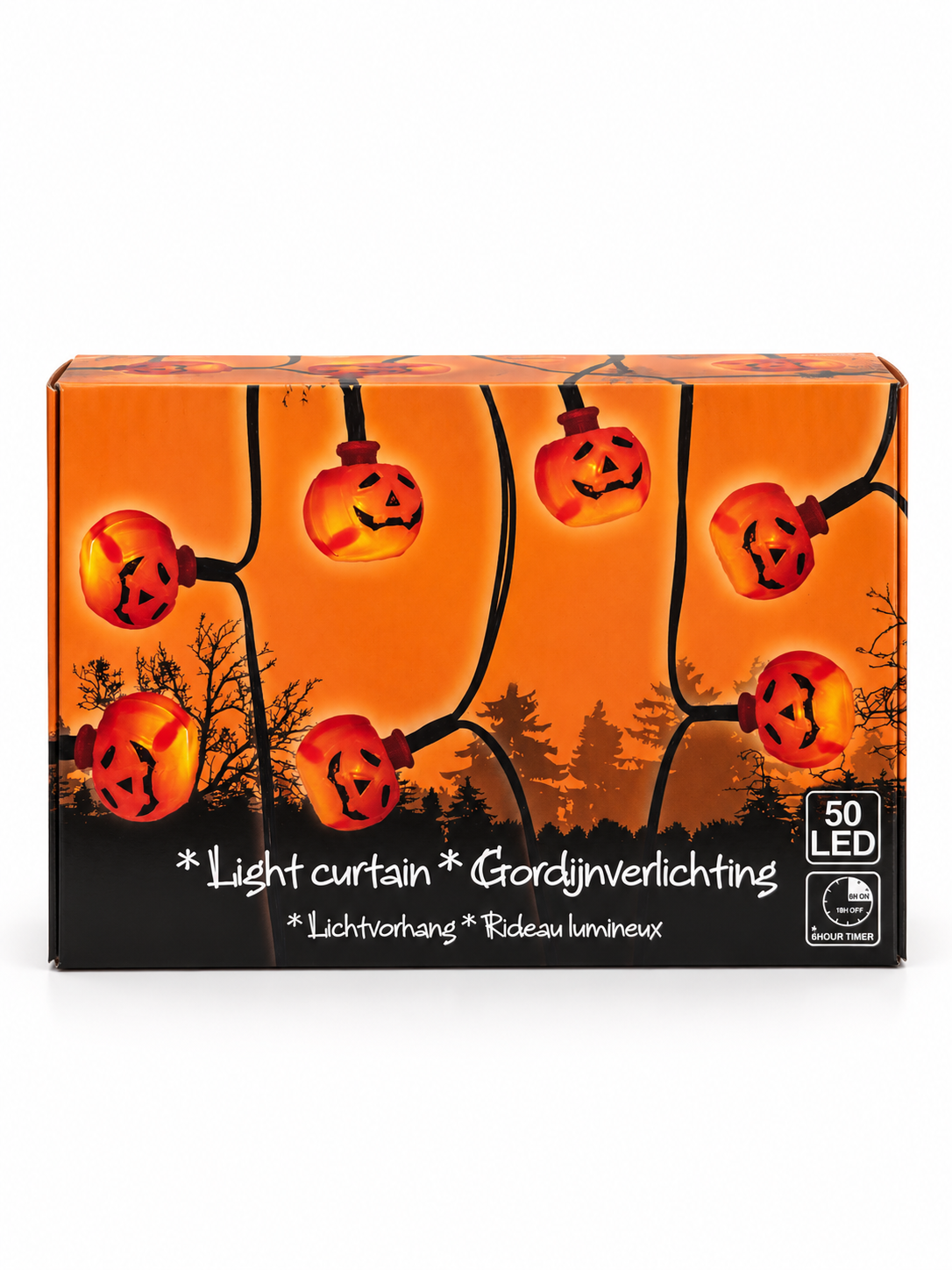 CORTINA DE LUCES LED DE HALLOWEEN · 50 LUCES · 2 MODELOS SURTIDOS