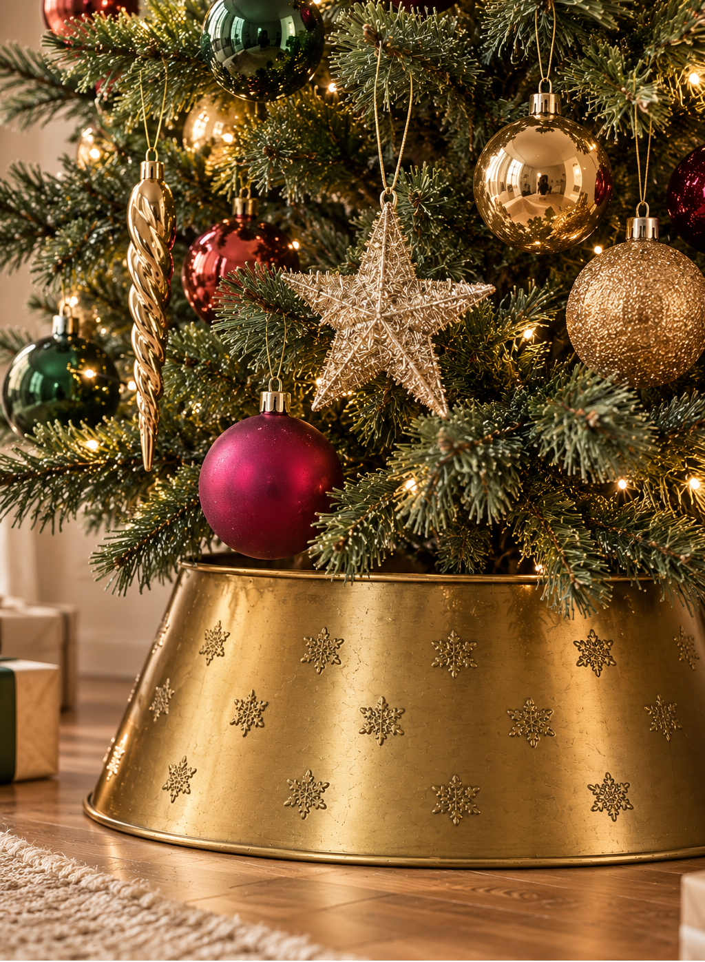 CUBREPIE 70CM ÁRBOL DE NAVIDAD DORADO ENVEJEDICO