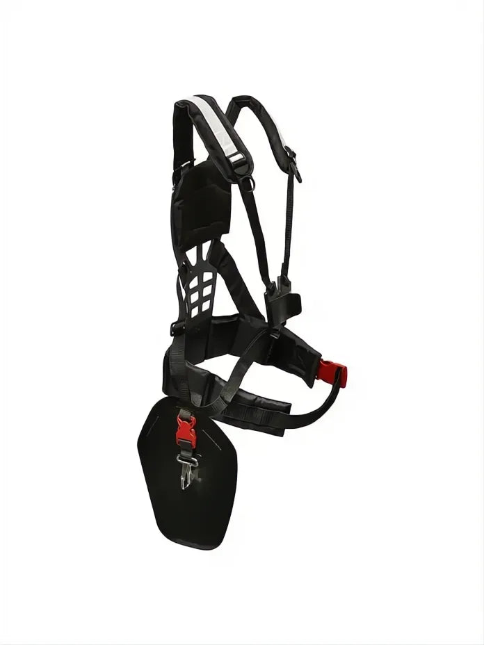 Arnés profesional ergonómico negro para desbrozadora Alpina ABR 45 D, con correas acolchadas y detalles rojos.