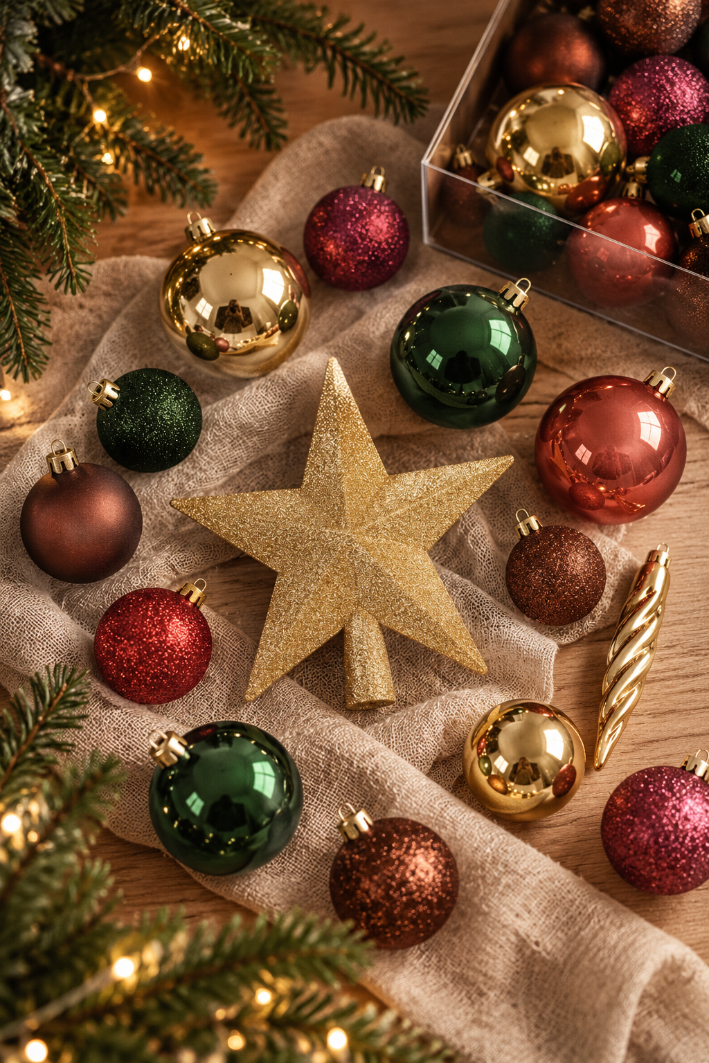 PACK DE 9 ADORNOS DE NAVIDAD EN TONO MALVA OSCURO