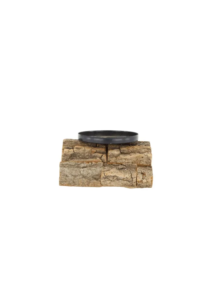 CANDLE HOLDER POPLAR BARK 12X12X7CM NATURAL