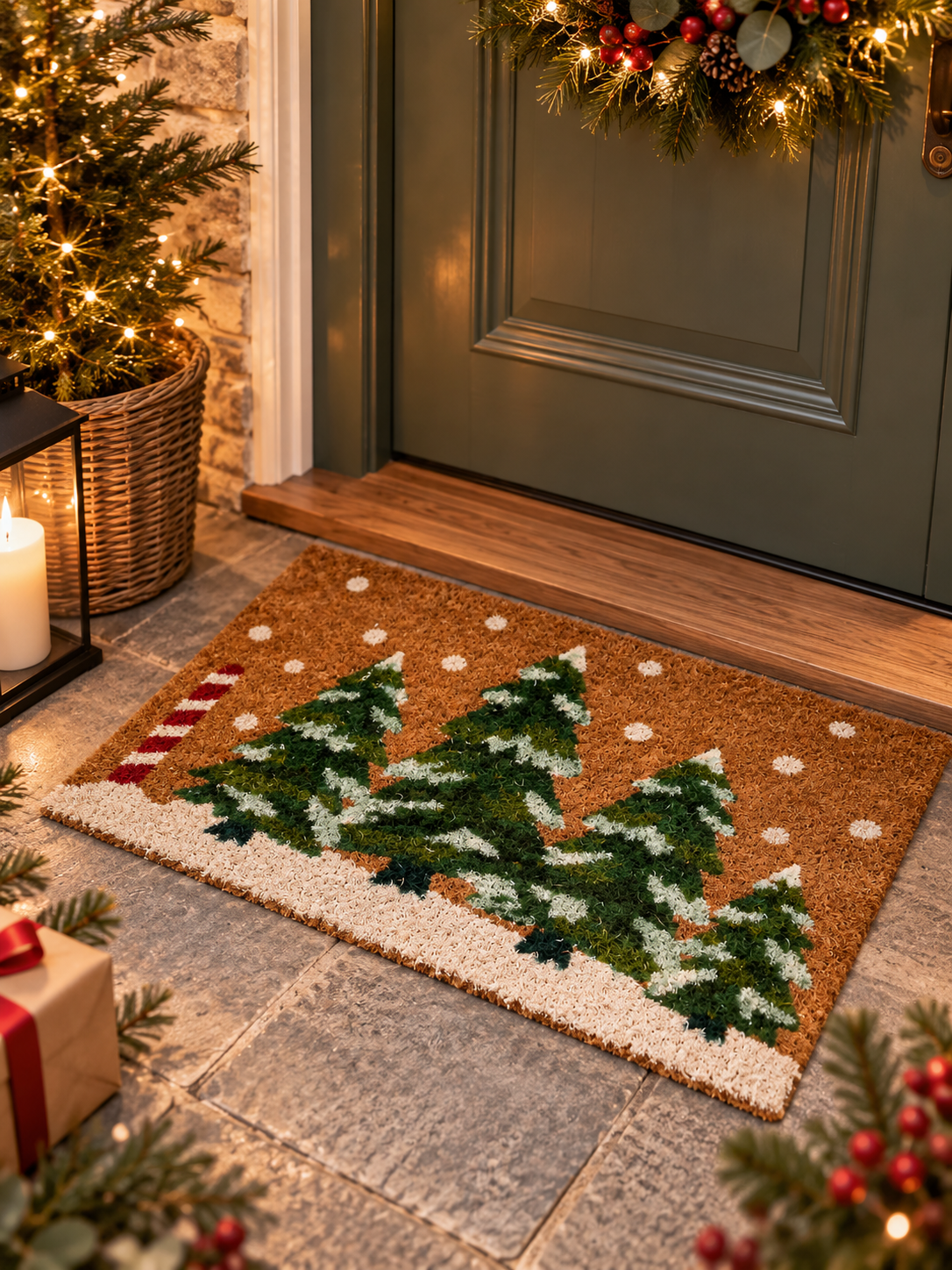 FELPUDO RECTANGULAR CHRISTMAS TREE COCO 58X38X1.5CM
