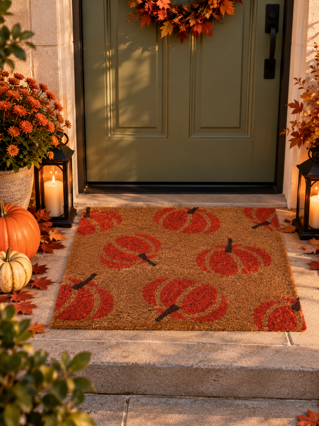 FELPUDO RECTANGULAR DE FIBRA DE COCO CON CALABAZAS · 58 × 38 CM