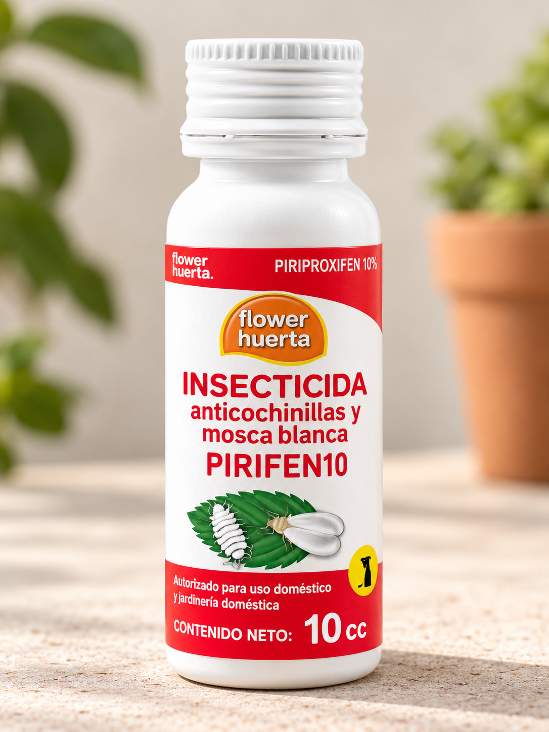INSECTICIDA ANTICOCHINILLAS Y MOSCA BLANCA FLOWER HUERTA PIRIFEN10 · 10 CC