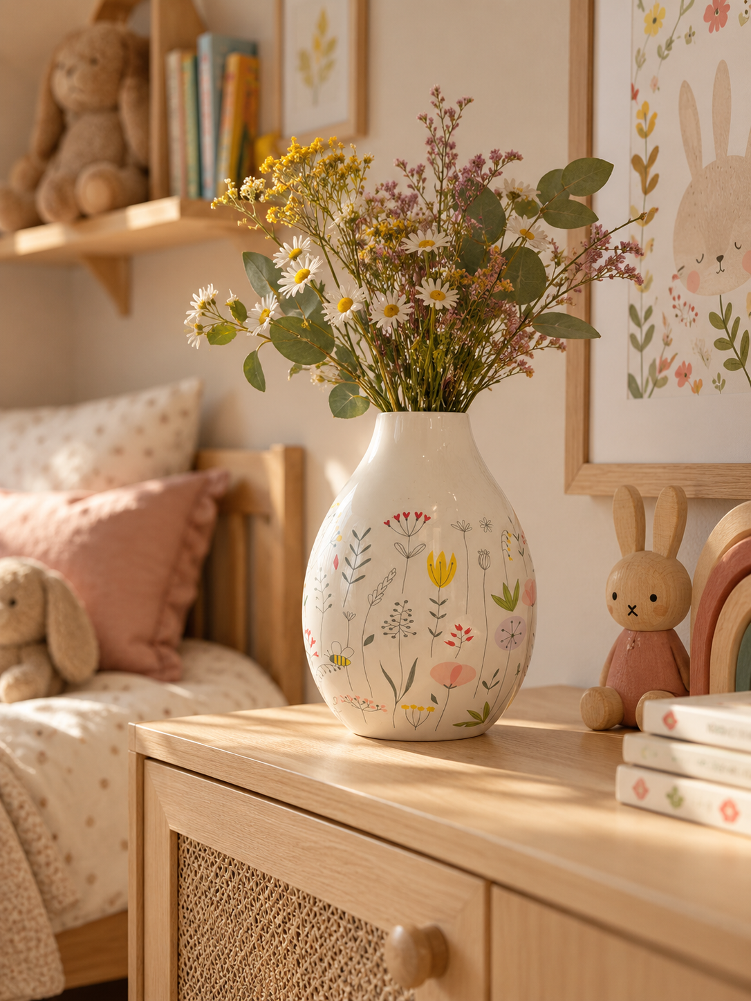 JARRÓN FLORINA BLANCO CON ESTAMPADO FLORAL