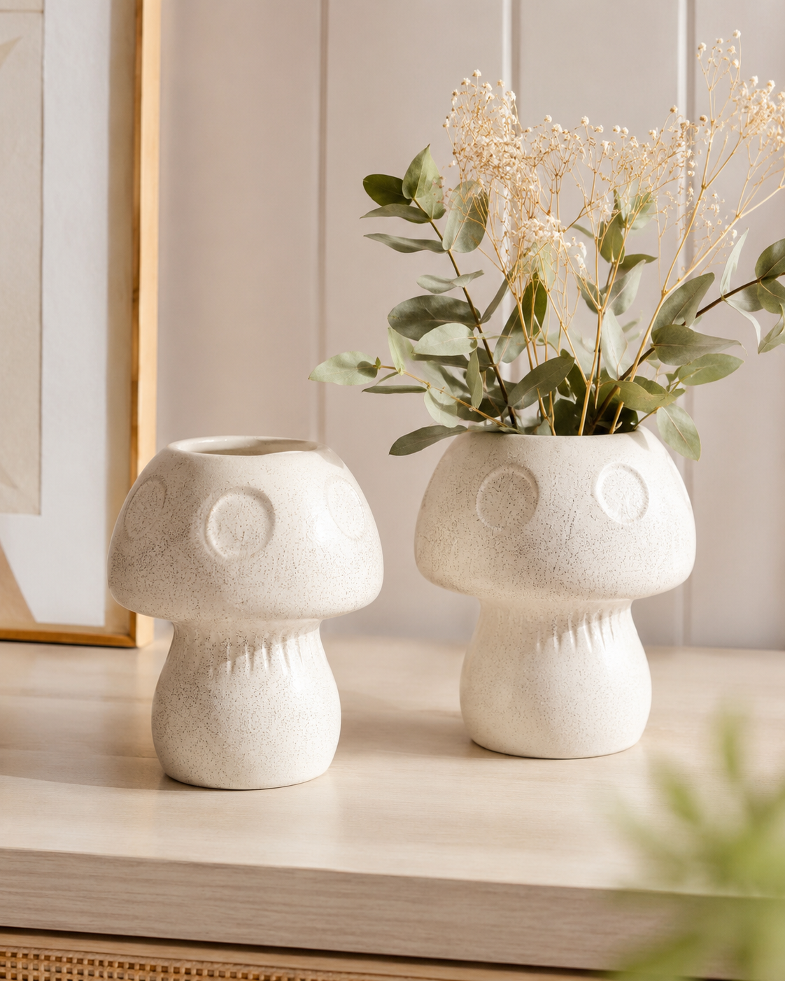 VASE MUSHROOM CERAMIC WHITE/BROWN 18X18X20CM